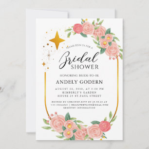 Blush Rose Floral Modern Bridal Shower Invitation