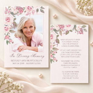 Blush Rose Floral Photo Funeral Memorial Card