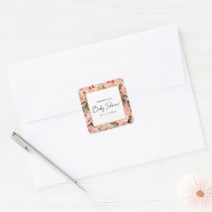Blush Rose Floral Watercolor Baby Shower Square Sticker