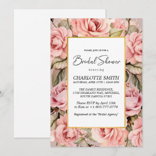 Blush Rose Floral Watercolor Bridal Shower Invitation