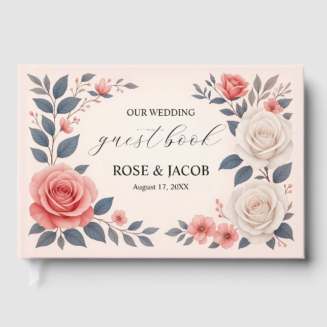 Blush Rose Floral Wedding Guest Book (Front)