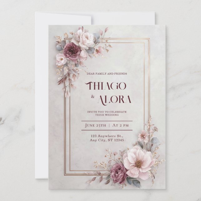 Blush Rose Floral Wedding  Invitation (Front)