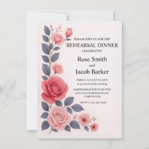 Blush Rose Floral Wedding Rehearsal Dinner Invitation