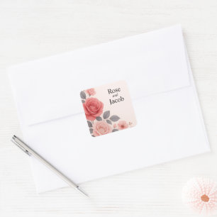Blush Rose Floral Wedding  Square Sticker