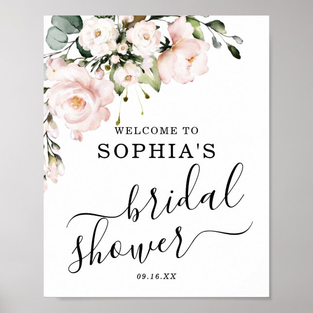 Blush Rose Floral Welcome Bridal Shower Sign (Front)