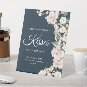 Blush Rose Flowers & Navy How Many Kisses Sign
