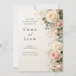Blush Rose Garden Border Wedding Invitation