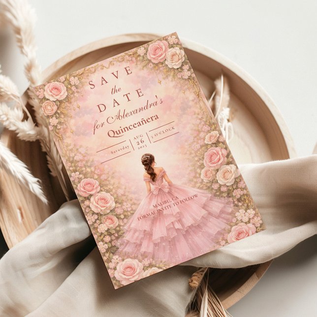 Blush Rose Garden Quinceañera Save The Date (Creator Uploaded)