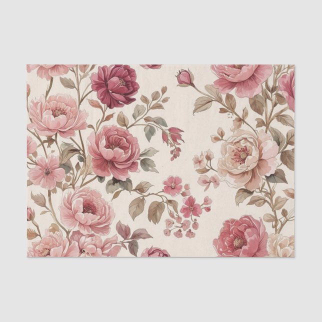 Blush Rose Garden Vintage Pattern Tissue Paper (Front)