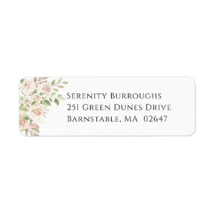 Blush Rose Garden Watercolor Pink Roses Floral Return Address Label