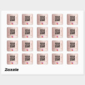 Blush rose glitter business name qr code instagram square sticker (Sheet)
