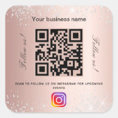 Blush rose glitter business name qr code instagram square sticker (Front)