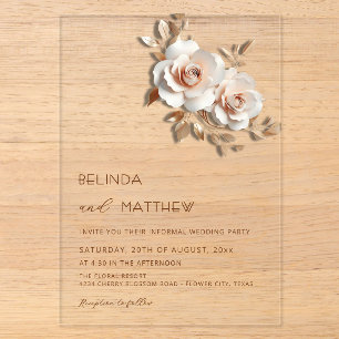 Blush Rose Gold 3D Flowers Simple Acrylic Invitations