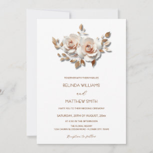 Blush Rose Gold 3D Flowers Simple Invitation