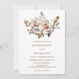Blush  Rose Gold 3D Flowers Simple Invitation