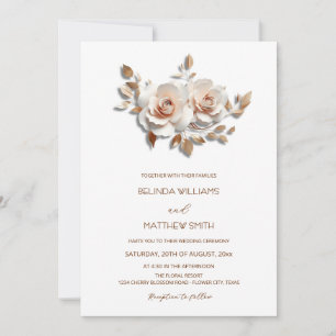 Blush  Rose Gold 3D Flowers Simple Invitation