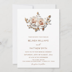 Blush Rose Gold 3D Flowers Simple Invitation