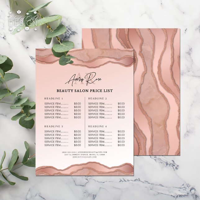 Blush Rose Gold Agate Beauty Salon Price List  (Creator Uploaded)