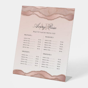 Blush Rose Gold Agate Beauty Salon Price List  Pedestal Sign