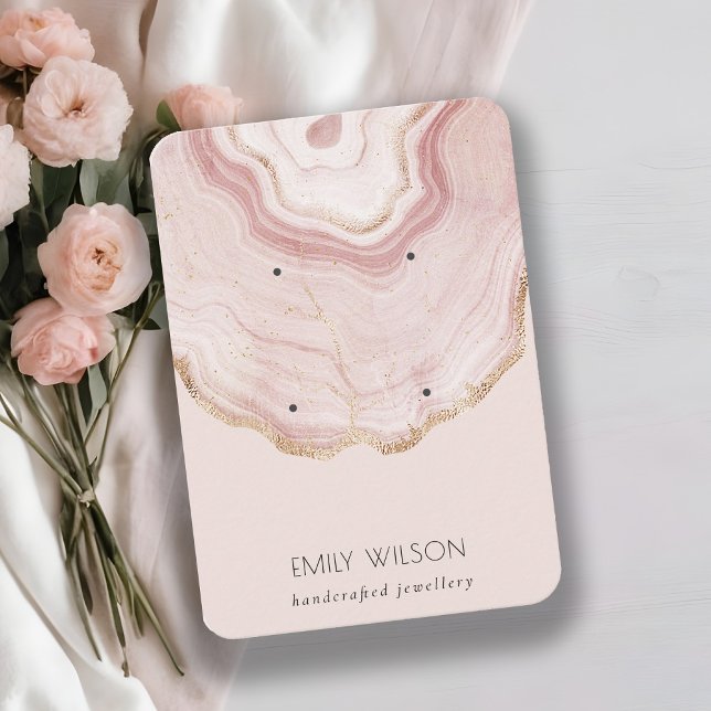 Blush Rose Gold Agate Marble 2 Earring Display Business Card (Creator Uploaded)