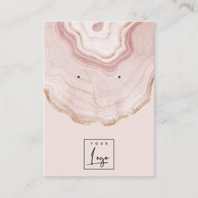 Blush Rose Gold Agate Marble Logo Earring Display Business Card (Front)