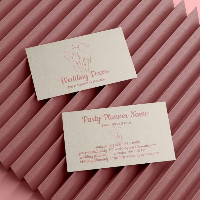Blush Rose Gold Balloon Event Planner Social Media Business Card (Blush Rose Gold Balloon Event Planner Social Media Business Card)