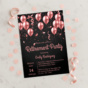 Blush Rose Gold Balloons Confetti Retirement Party Invitation