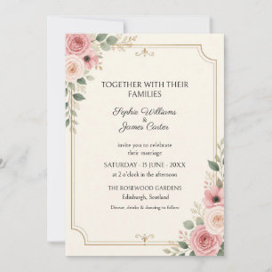 Blush Rose Gold Botanical Wedding Invitation