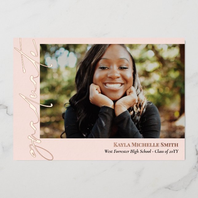 Blush Rose Gold Calligraphy Photo Graduation (Front)