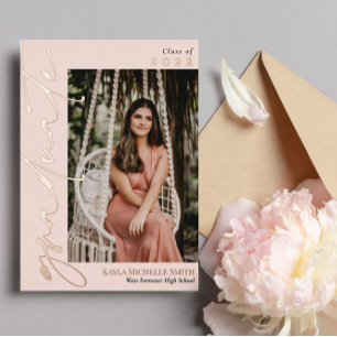 Blush Rose Gold Calligraphy Photo Graduation