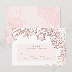 Blush Rose Gold Copper Elegant Floral Wedding RSVP Card