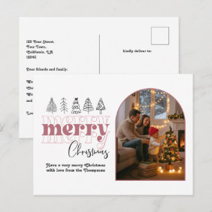 Blush & Rose Gold Cosy Arch Photo Merry Christmas Holiday Postcard