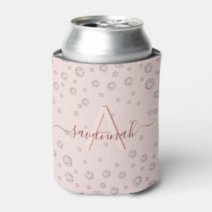 Blush rose gold diamond monogram party can cooler