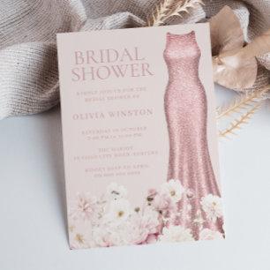 Blush & Rose Gold Dress Bridal Shower Invitation