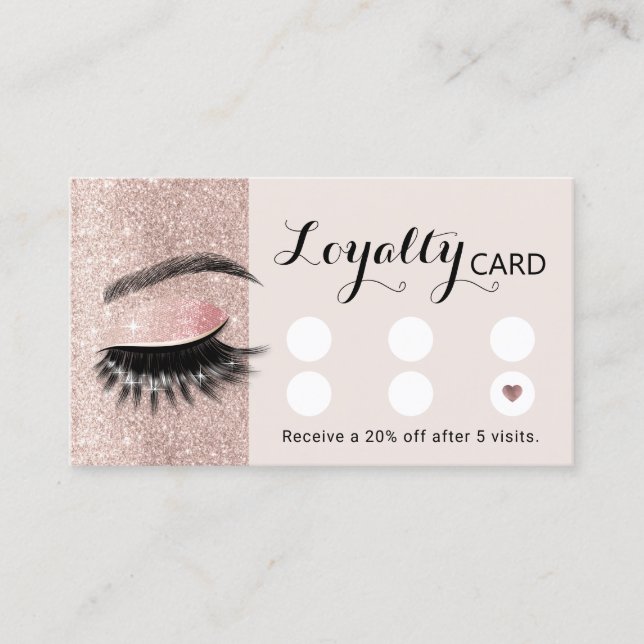 Blush Rose Gold Eyelash Extensions Lash Salon Loyalty Card (Front)