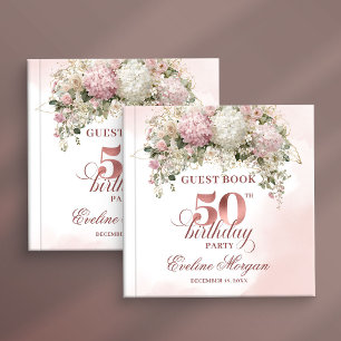 Blush Rose Gold Floral 50th Birthday Sign In Book