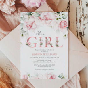 Blush & Rose Gold Floral Baby Shower Invitation
