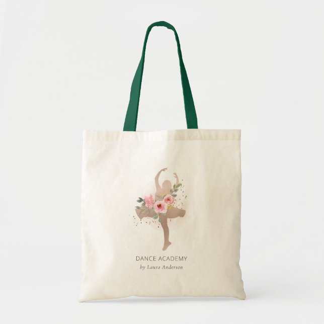 Blush Rose Gold Floral Dancer Dance Academy Logo Tote Bag (Front)