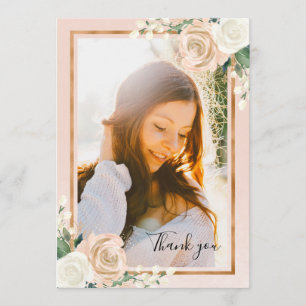 Blush & Rose Gold Floral Graduation Thank You Card