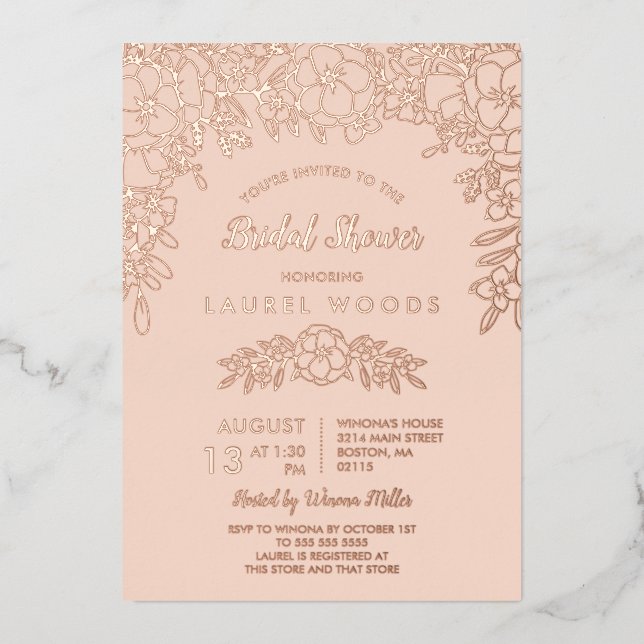 Blush & Rose Gold Floral Line Art Bridal Shower (Front)