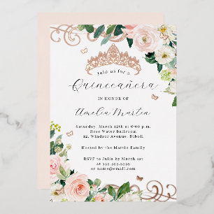 Blush Rose Gold Floral Swirl Quinceanera  