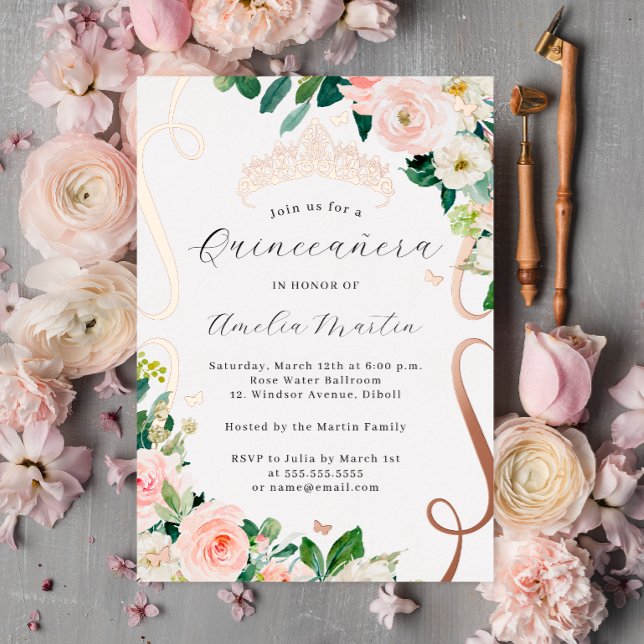 Blush Rose Gold Flower Scroll Quinceanera   (Creator Uploaded)