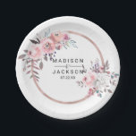 Blush & Rose Gold Framed Floral Wedding Monogram Paper Plate<br><div class="desc">Blush & Rose Gold Framed Floral Watercolor Wedding paper plates With trendy brush script font! ~ Check my shop to see the entire wedding suite for this design!</div>