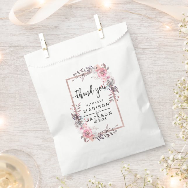 Blush & Rose Gold Framed Floral Wedding Thank You Favour Bag (Clipped)