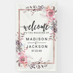 Blush & Rose Gold Framed Floral Wedding Welcome Banner