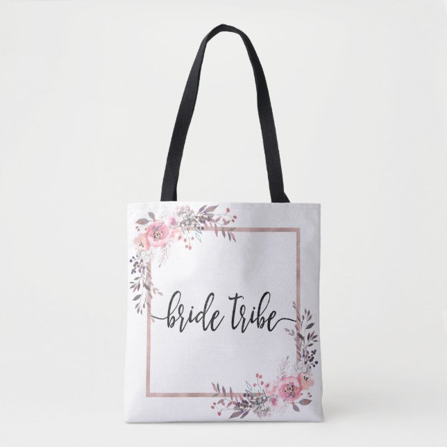 Blush & Rose Gold Framed Wedding Bride Tribe Tote Bag (Front)