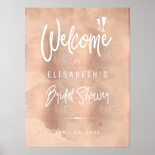 Blush rose gold glitter bridal shower welcome sign (Front)