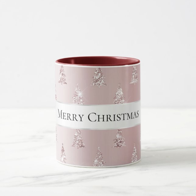 Blush Rose Gold Glitter Christmas Trees Mug (Center)