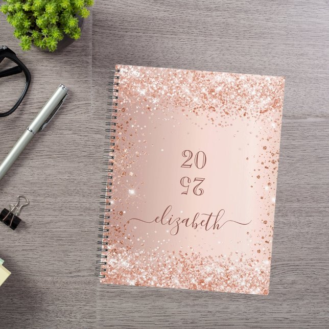 Blush rose gold glitter dust monogram name 2026 planner (Creator Uploaded)