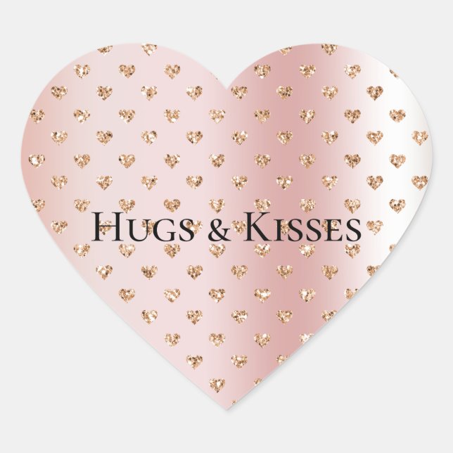 Blush Rose Gold Glitter Hearts  Heart Sticker (Front)